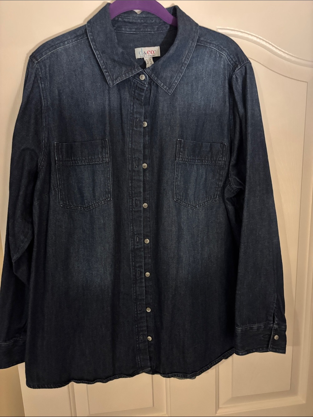 Denim and Co. Dark Blue Denim Button-Up Shirt - Women’s Casual Shirt